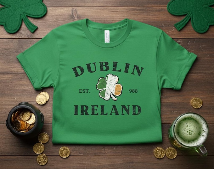 Dublin Ireland Shirt - Vintage Est 988 Irish Heritage Tee - Lucky Shamrock Pink T-Shirt - Dublin Souvenir Top - St Patrick's Classic Apparel