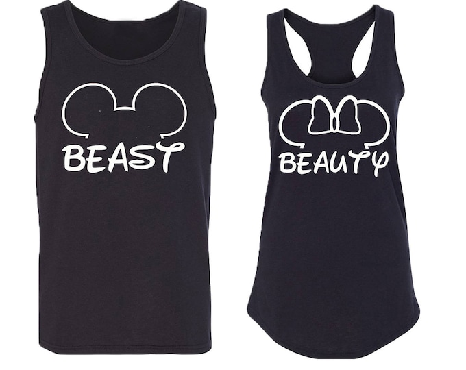 Couple Tank Top Beast Beauty Mouse Ears TANK TOP Couple Tee Tank Cartoon Beast Beauty Tank Top