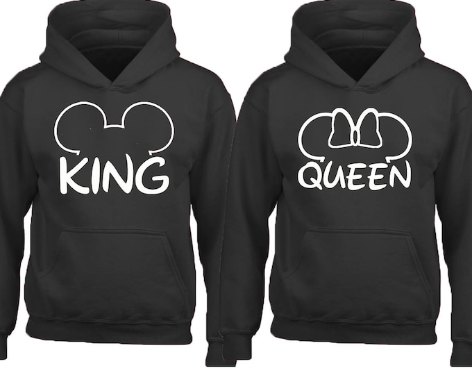 Couple Hoodie King Queen Mouse Ears HOODIE Couple Sweatshirt Cartoon King Queen Hoodie