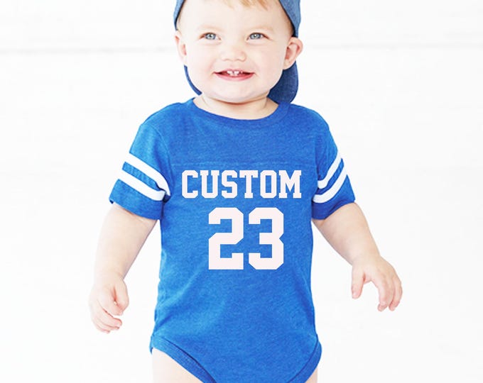 Customized Newborn Football Jersey Personalized Infant Jersey Bodysuit Name and Number Custom Jersey for Kids Newborn Size Jersey Shirt Tee