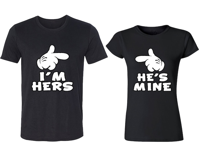 I am Hers He is Mine Cartoon Hand Couple Tshirt Cartoon Hand I'm Hers He's Mine Couple Tee Shirt
