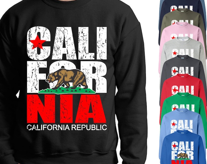CALIFORNIA REPUBLIC Unisex Crewneck Sweatshirt Vintage California Cali flag California Men Shirt California Bear Printed California Crewneck