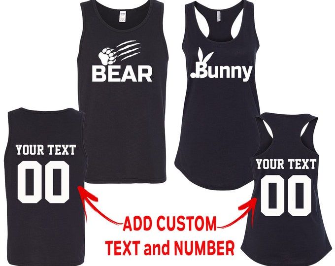 BEAR BUNNY Couple Matching TANK Top Together Since Back Side Date Numbers Front Back Matching Couple Tank Top Tees