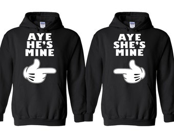 Aye He's Mine She's Mine Couple Hoodies: Cartoon Hands Matching Set