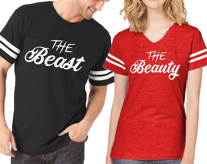 Couple Matching Shirts NEW The Beast The Beauty FOOTBALL JERSEYS Customized His and Hers Love Tshirts Tees
