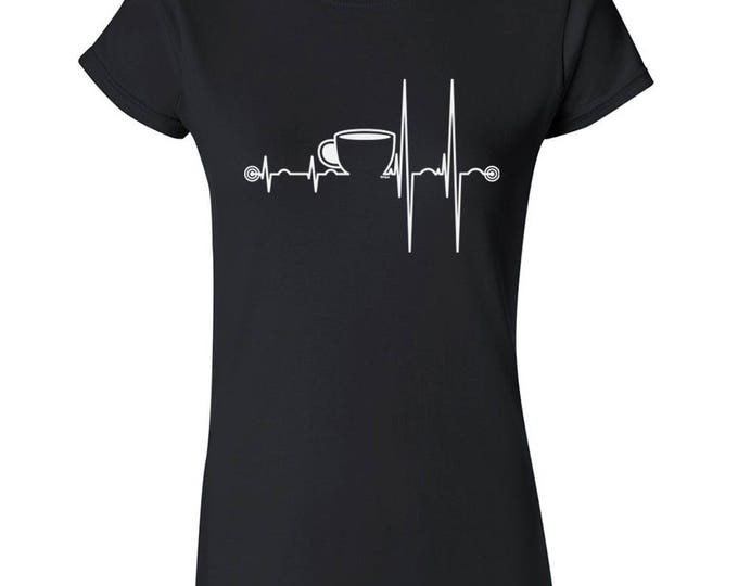 Coffee Cup Heartbeat WOMAN TSHIRT Funny Coffee Morning Tee Shirt