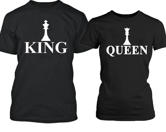 HAND Made King Queen CHESS Couple TSHIRT Cartoon- Funny Couple Tee Shirt Couple T-Shirt