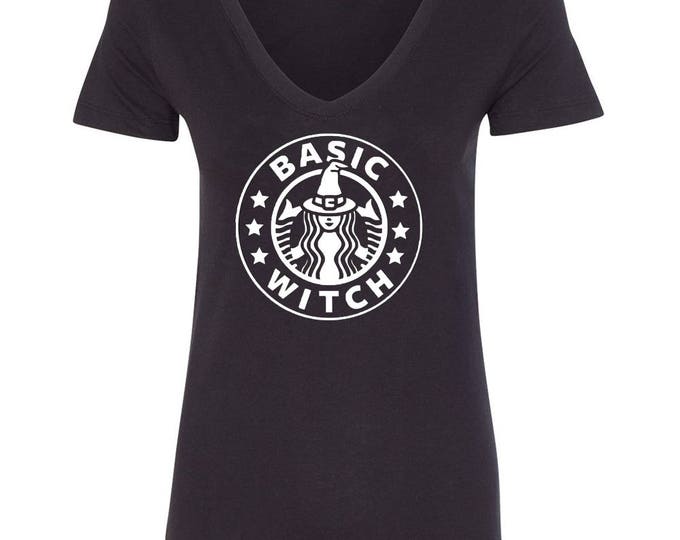 Basic Witch Lady VNECK TSHIRT Halloween Design Funny Boo Witch Vneck Tee Shirts