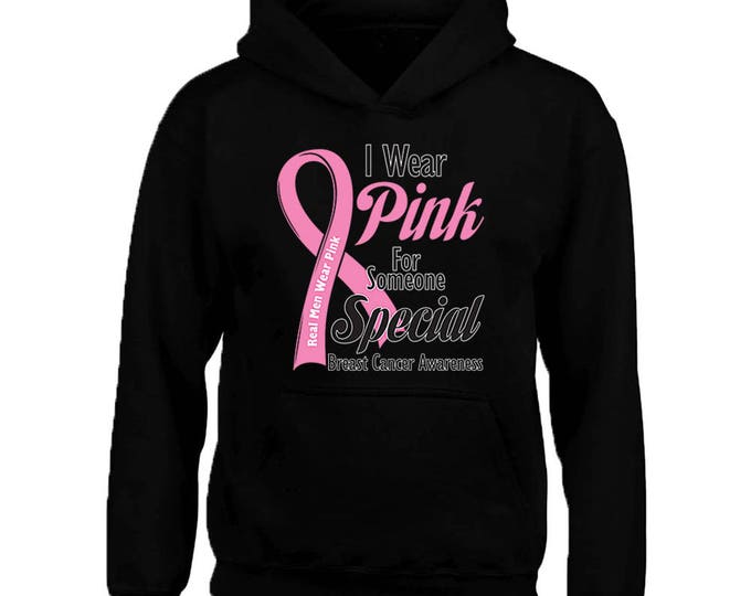 Real Men Wear PINK HOODIE Sweatshirt Support Breast Cancer Hood Sweatshirt Wear Pink Sweater