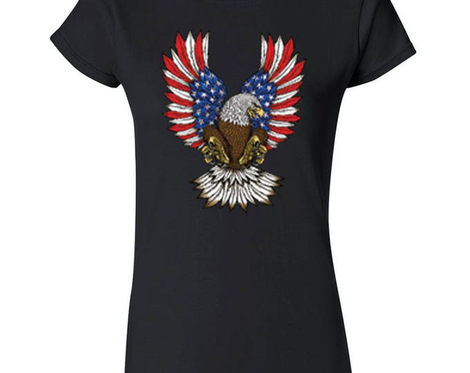 American Eagle Flag Lady TSHIRT American Flag Eagle USA Lady Tee Shirt
