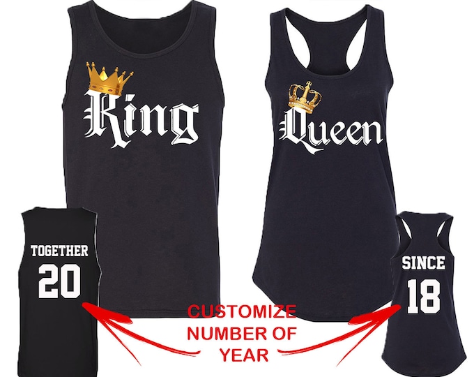 Couple Matching TANK TOP COLOR King Queen Together Since Back Side Date Numbers Front Back Matching Couple Tank Top Tees