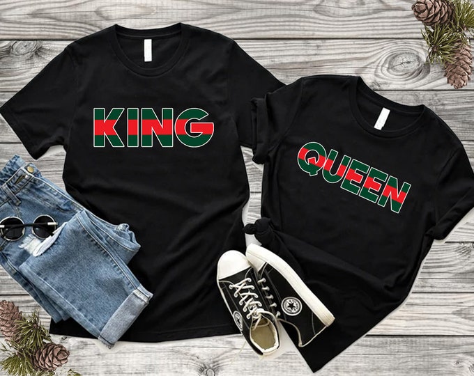 King Queen TSHIRT GREEN RED Line Fashion Style Couple Tee Shirt