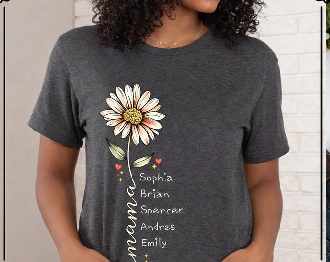 Custom Mama Shirt with Kids Names, Personalized Daisy Flower Mom Shirt, Mothers Day Gift for Mom, Custom Mom Name Shirt, MERSIN10