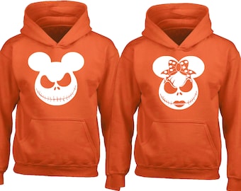 Hoodie voor Halloween-paar: Jack en Sally Mouse Ears-sweater