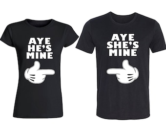 Aye He's Mine She's Mine Couple T-Shirt: Cartoon Hands Matching Tees