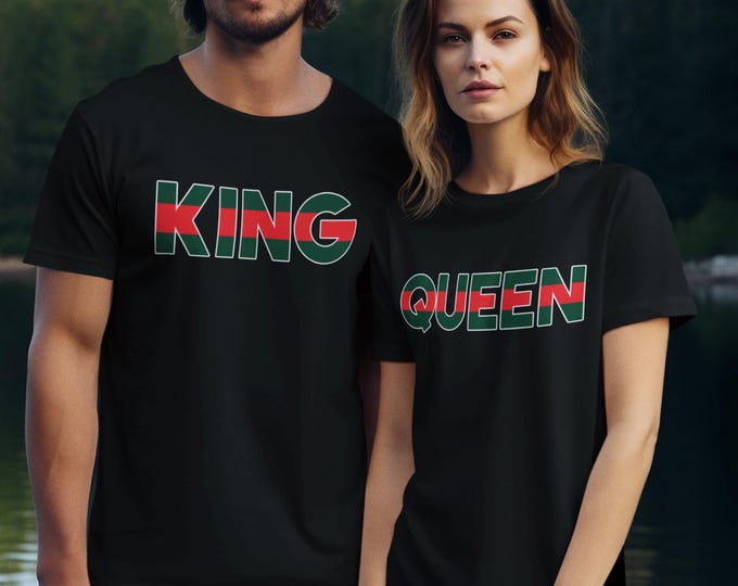 King Queen RED GREEN Couple Matching TSHIRT Together Since Back Side Date Numbers Front Back Matching Couple Tee Shirts