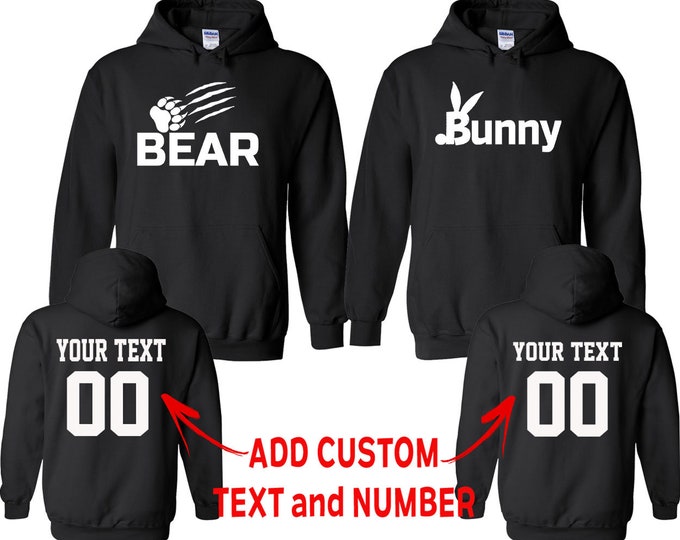 BEAR BUNNY Couple Matching HOODIE Together Since Back Side Date Numbers Front Back Matching Couple Sweatshirts