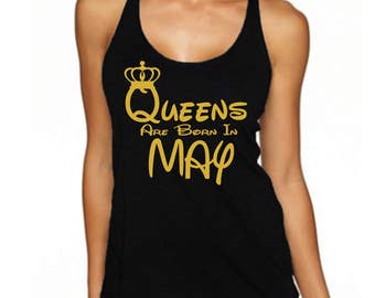 Queens Are Born In MAY Tank Top Lady Best Birthday Tee Tank Top GOLD Logo Queen Tank Top