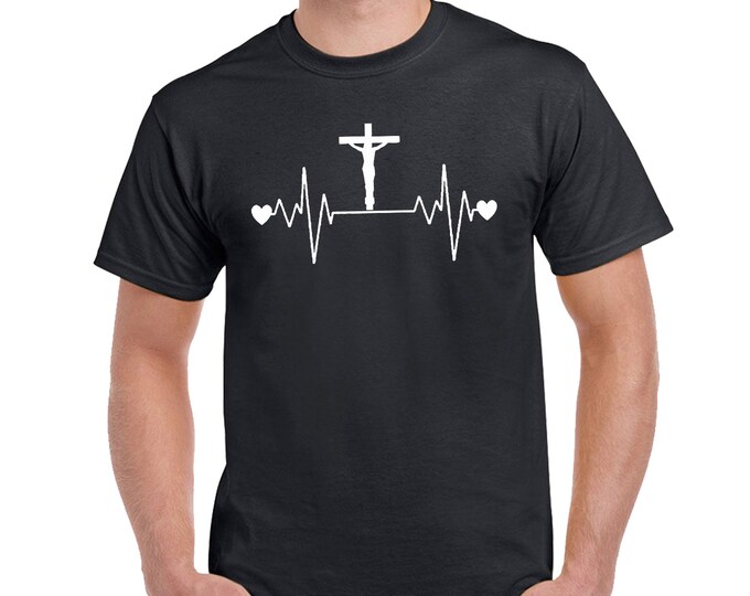 JESUS Heart Beat T-Shirt for MEN Christian Religious Faith Disciple Church Shirts Jesus Christ Shirts