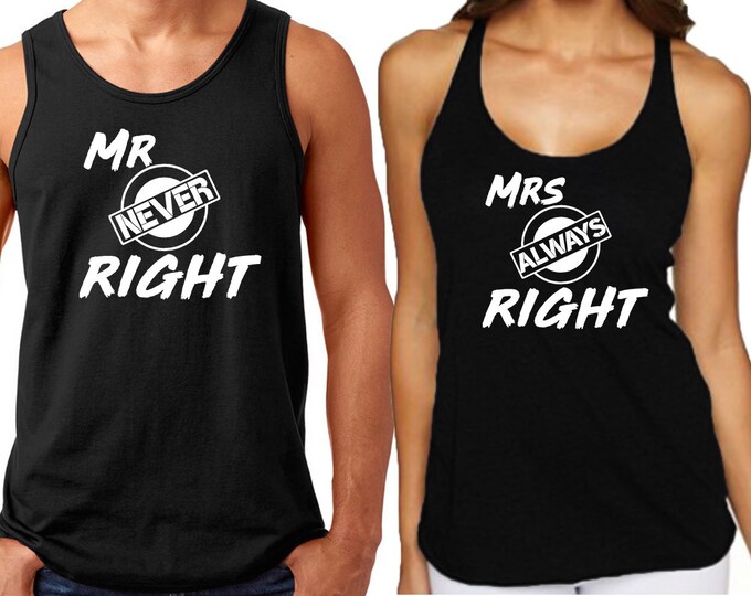 Mr Mrs RIGHT Couple Matching TANK TOP Valentines Day Couple Love Matching Tank Top