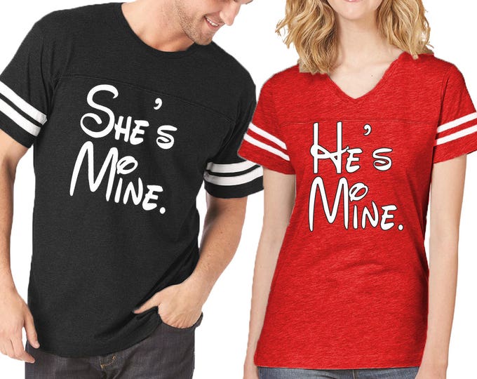 Couple Matching Shirts LETTERS He is Mine She Is Mine FOOTBALL JERSEYS Customized His and Hers Love Tshirts Tees