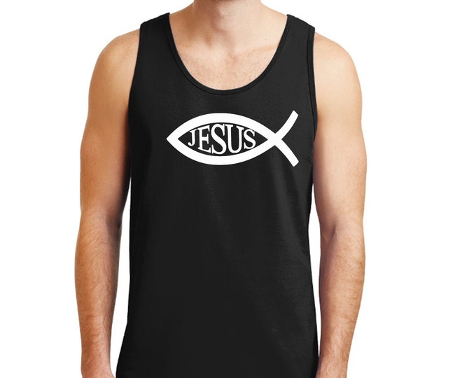 JESUS Fish Tank Top for MEN Christian Religious Faith Disciple Church Shirts Jesus Christ Shirts