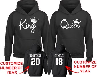 King Queen Fashion Couple Matching HOODIES Together Since Back Side Date Numbers Front Back Matching Couple Sweatshirts