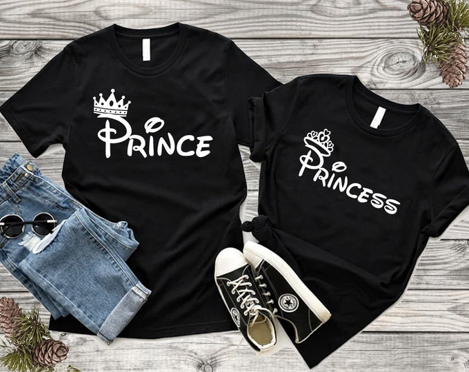 Couple Tshirt Prince Princess FASHION Matching Couple Tshirt Disney Couple Tee Shirt (BLACK-BLACK)
