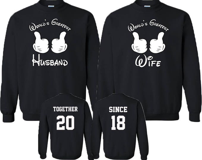 Couple Matching CREWNECKS WORLD'S Greatest Boyfriend Husband Wife Since Back Side Date Numbers Front Back Matching Couple Sweatshirts