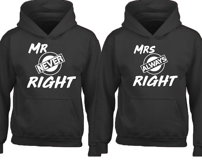 Mr Mrs RIGHT Couple Matching HOODIE Valentines Day Couple Love Matching Sweatshirt