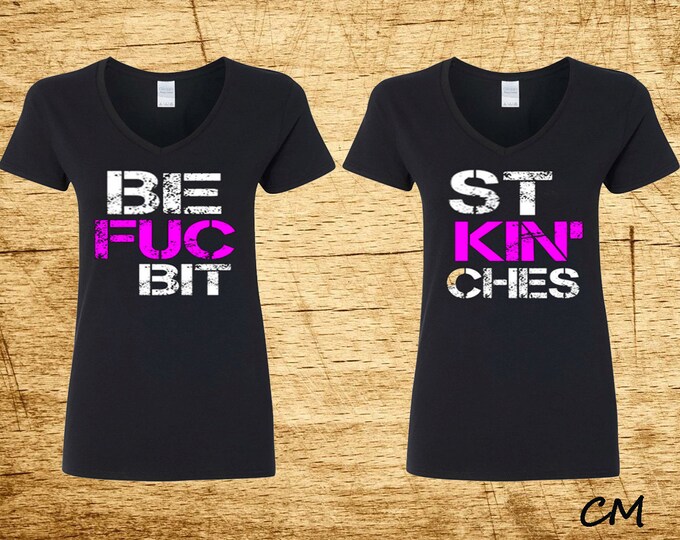Best F*ckin Bitches Couple V-Neck T-shirt Tee BFB Tshirt Best Fucking Bitches Shirts Couple Tshirt BFF Tshirt Best Couple Friends T-shirt