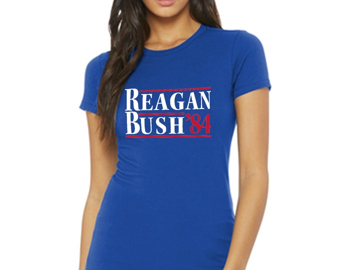 REAGAN BUSH 84 T-Shirt Fun Political Election Ronald 80s Retro Republican WOMEN Nostalgia Election Trump Reagan Bush Tee Shirt Active