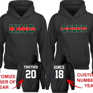 Sudadera con capucha para parejas a juego, color rojo, verde y rey, juntos desde el reverso, fecha, números, parte delantera y trasera, sudaderas para parejas a juego