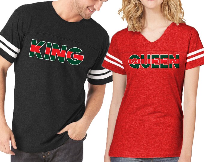Couple Matching Shirts RED Green King Queen FOOTBALL JERSEYS Customized His and Hers Love Tshirts Tees