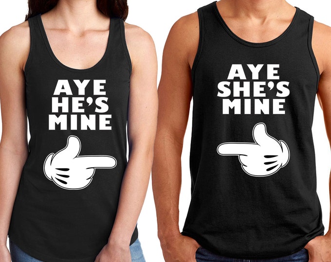 AYE He is Mine She is Mine Couple TANK TOP Cartoon Hands Aye He's Mine She's Mine Couple Tee Tank Top