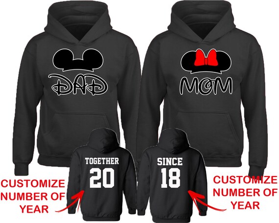 DAD MOM Mouse Orejas pareja a juego HOODIES juntos desde back | Etsy México