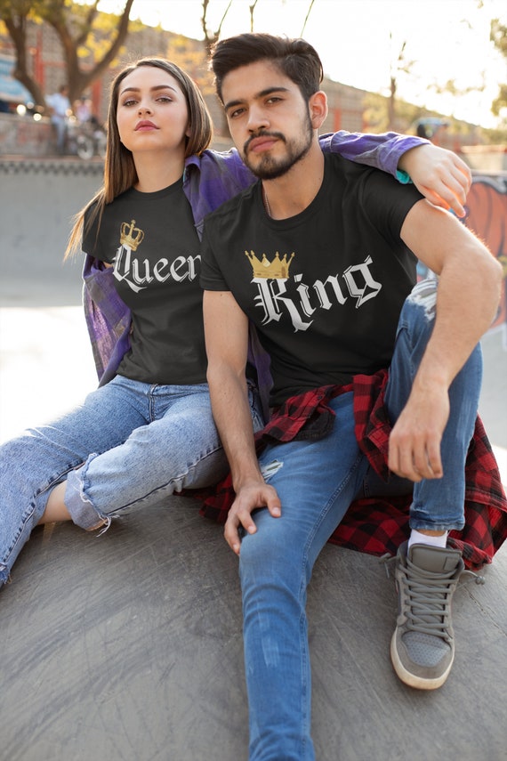 King and queen couple t shirts gold crown