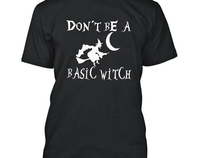 WHITE Logo Don't Be Basic Witch Mens TSHIRT Halloween T-shirt Halloween Boo Costume Tee Shirt