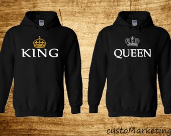 King and Queen Soul Mate Couple sweaters Cartoon- Funny Couple Hoodies Couple Sweatshirts