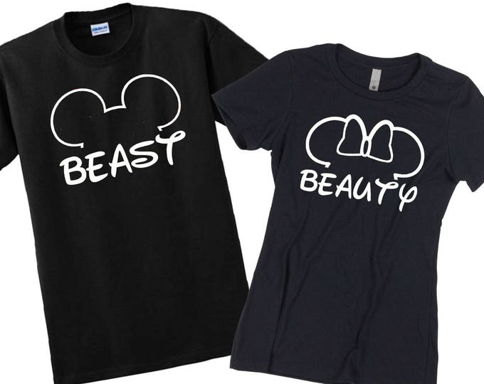 Couple Tshirt Beast Beauty Mouse Ears TSHIRT Couple Tee Shirt Cartoon Beast Beauty Shirt