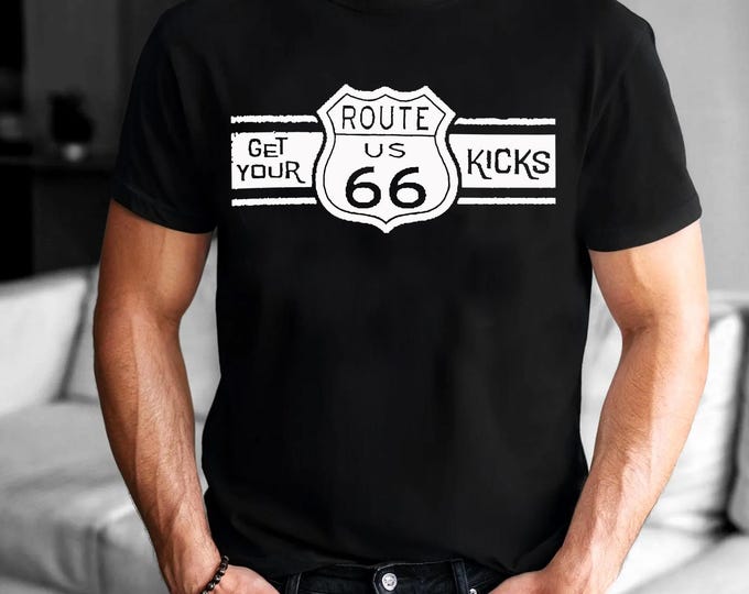 Route 66 WHITE Logo T-Shirt | Unisex Vintage Travel Tee | Retro Cotton Blend Shirt | Soft Road Trip Graphic Tee | Adventure Lover Gift
