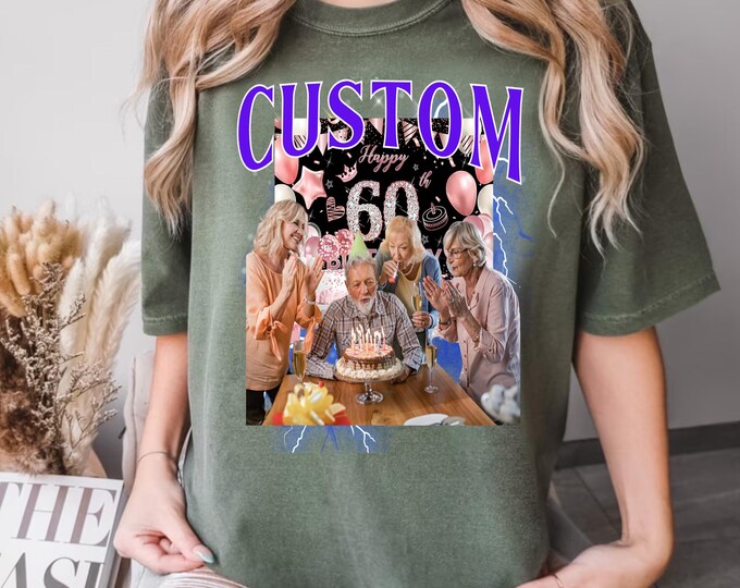 Custom Bootleg Birthday Shirt with Photo & Text – Comfort Colors Tee – Retro Birthday T-Shirt – Personalized Graphic Tee – Funny Party Shirt