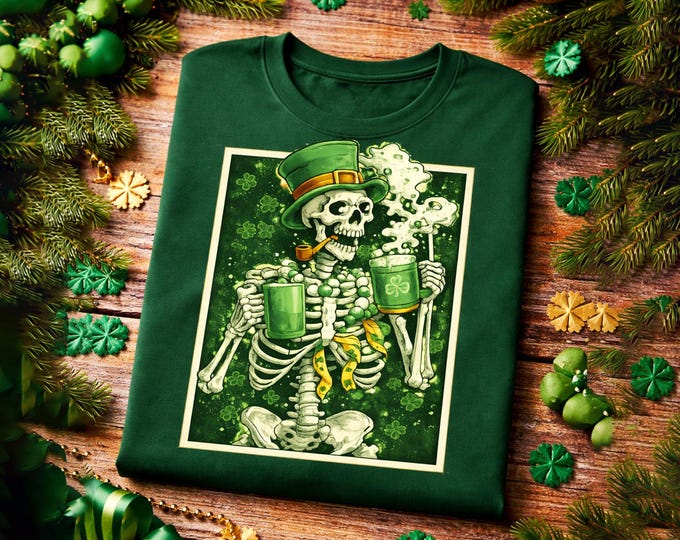 Retro St Patrick’s Day Skeleton Shirt | Vintage Leprechaun Skull Hoodie | Funny Irish Beer Sweatshirt | Drinking Skeleton Graphic Shirt