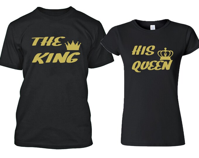 Handmade THE King His Queen Couple TSHIRT GOLD Design Cartoon- Funny Couple Tee Shirt Couple T-Shirt