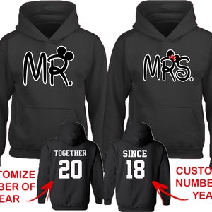 Couple Matching HOODIES NEW Mr Mrs Together Since Back Side Date Numbers Front Back Matching Couple Sweatshirts
