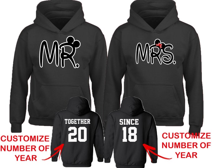 Couple Matching HOODIES NEW Mr Mrs Together Since Back Side Date Numbers Front Back Matching Couple Sweatshirts
