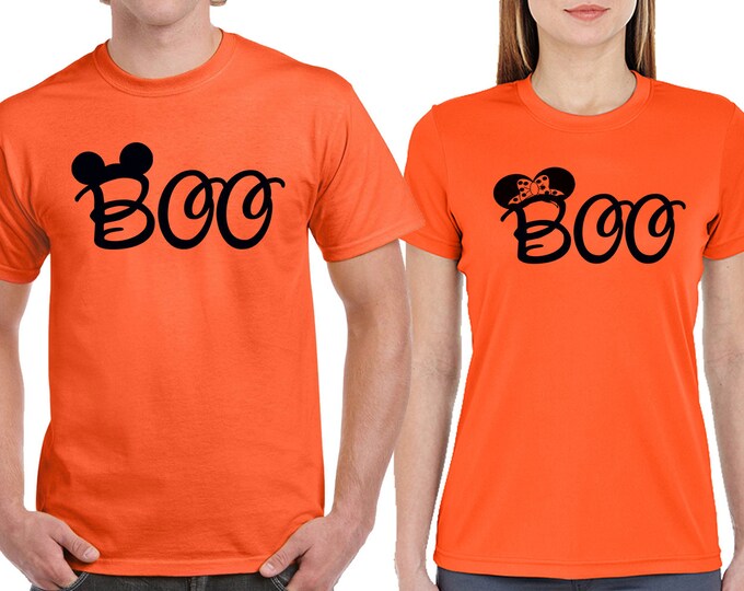Halloween Couple TSHIRT BOO Mouse EARS Halloween Party Funny Matching Couple Tshirt - Orange-Orange