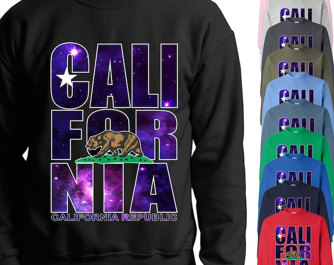 CALIFORNIA Republic GALAXY Unisex Crewneck Sweatshirt Vintage California Cali flag California California Bear Printed California Crewneck