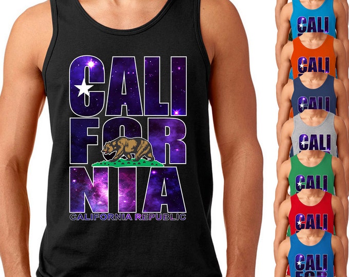 CALIFORNIA REPUBLIC Galaxy TANK Top California Bear Galaxy Design Tee Tank Top Golden State California Flag Shirt Print California Tank Top