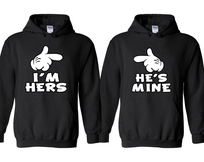I am Hers He is Mine Cartoon Hand Couple Hoodies Cartoon Hand I'm Hers He's Mine Couple Hoodie